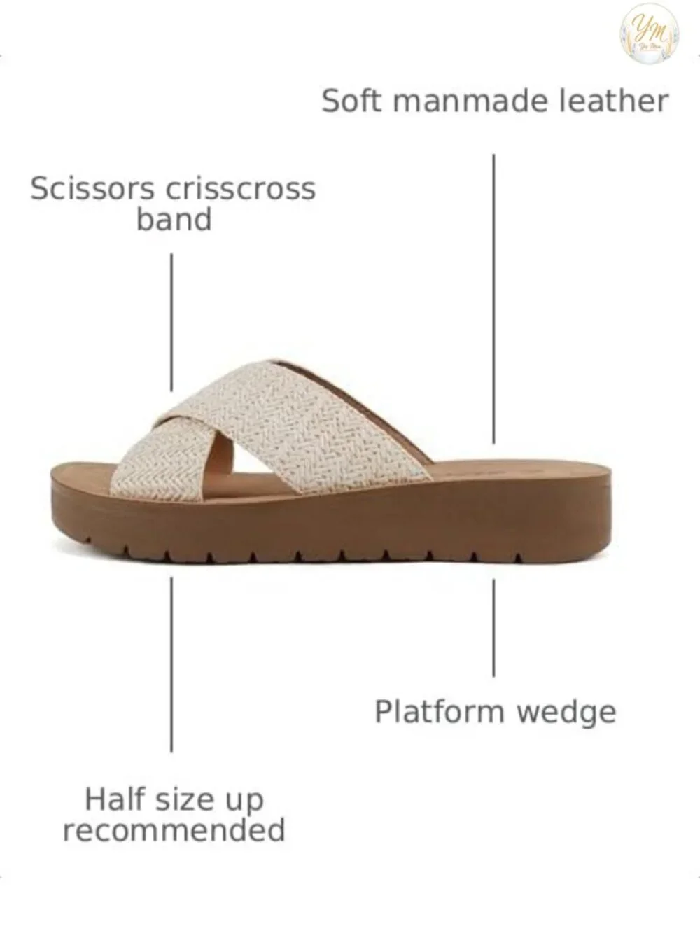 Women's Open Toe Platform Slide Sandals Crisscross Strap Manmade Leather